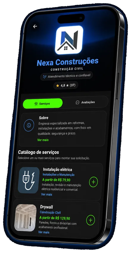 Tela do aplicativo com perfil de empresa no TáLivre.