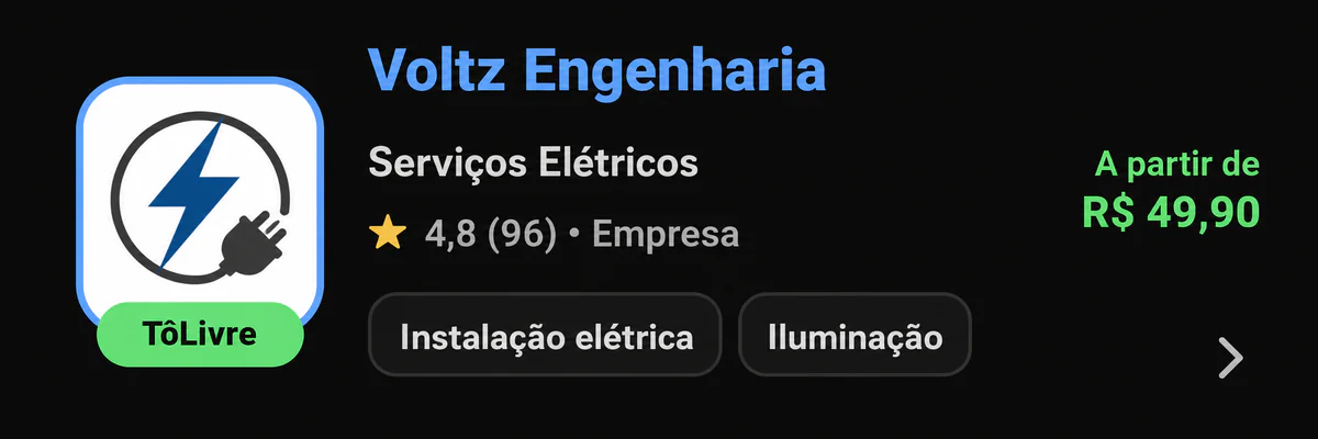 Exemplo ilustrativo de card de empresa disponível na vitrine.