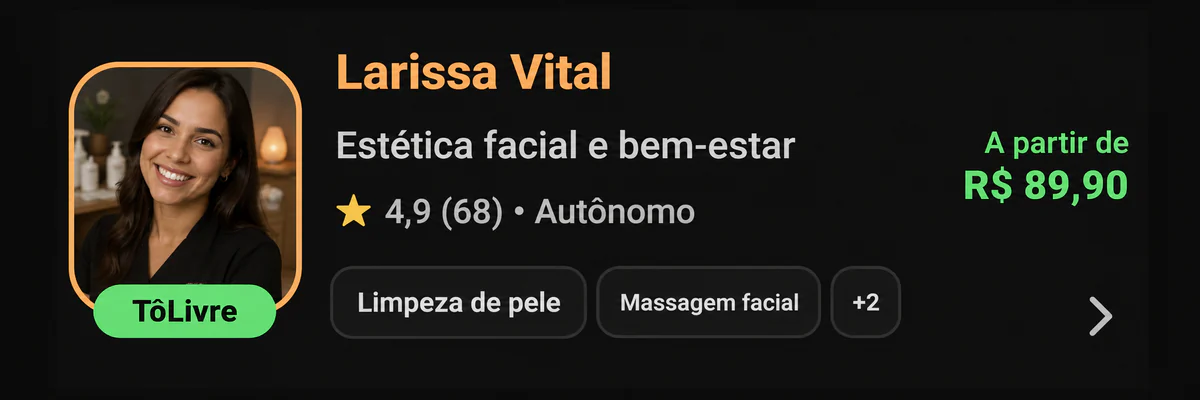 Exemplo ilustrativo de card de prestador disponível na vitrine.